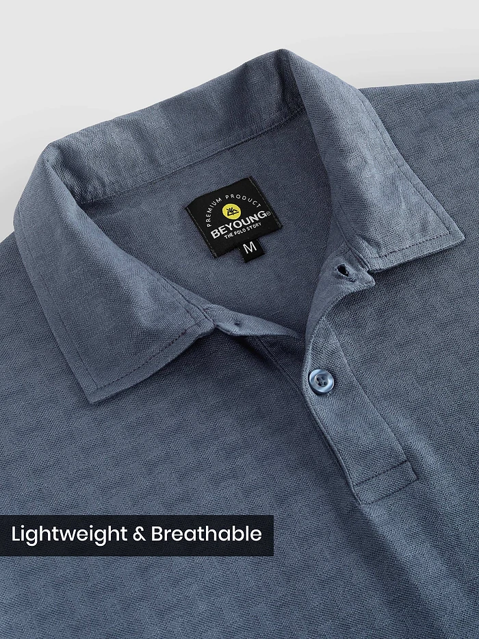 Teal Blue Check Jacquard Textured Polo T-Shirt