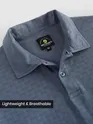Teal Blue Check Jacquard Textured Polo T-Shirt