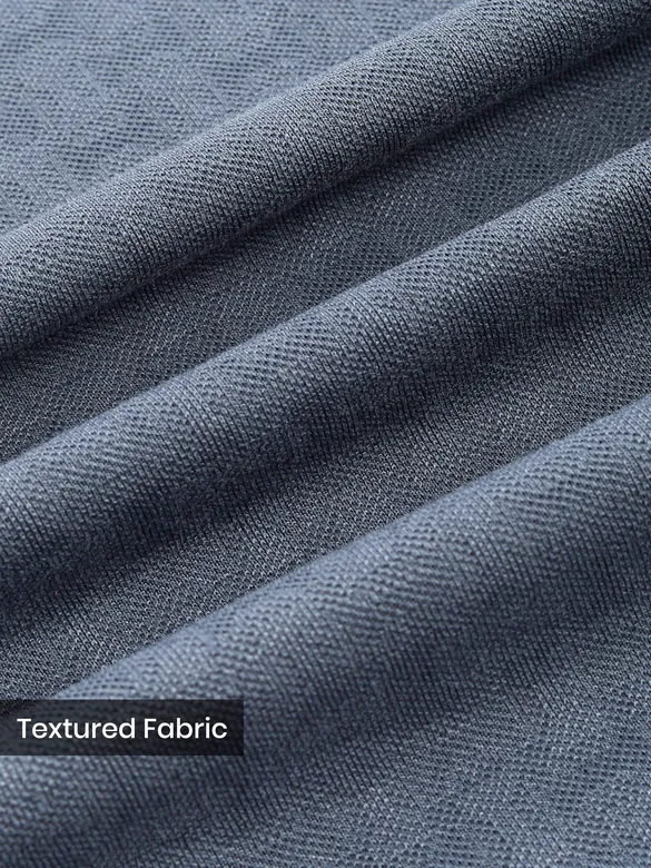 Teal Blue Check Jacquard Textured Polo T-Shirt