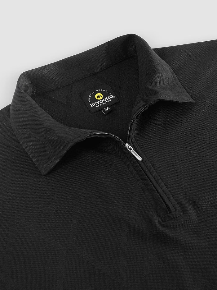 Black Diamond Jacquard Textured Zipper Polo T-Shirt