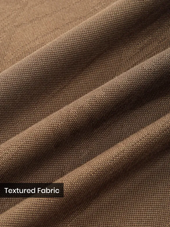 Brown Brush Stroke Jacquard Textured Zipper Polo T-Shirt