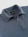 Grey Abstract Jacquard Textured Zipper Polo T-Shirt