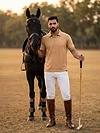 Maple Orange Abstract Jacquard Textured Zipper Polo T-Shirt