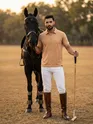Maple Orange Abstract Jacquard Textured Zipper Polo T-Shirt