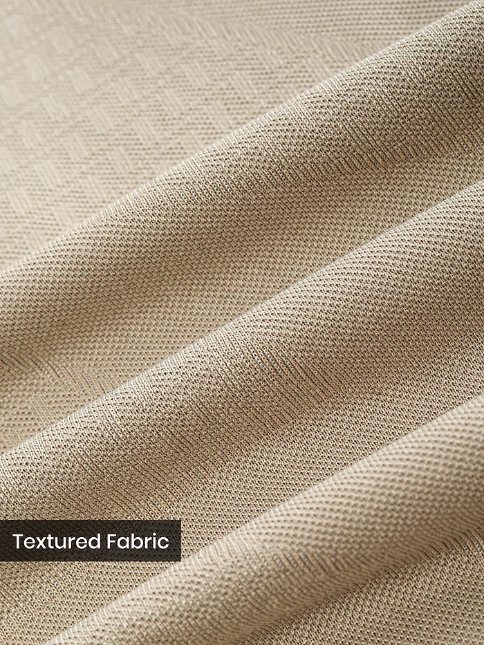 Beige Abstract Jacquard Textured Zipper Polo T-Shirt