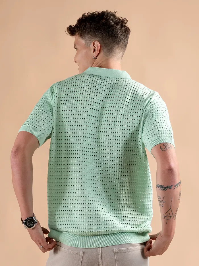 Mist Green Flat Knit Men?s Polo T-Shirt