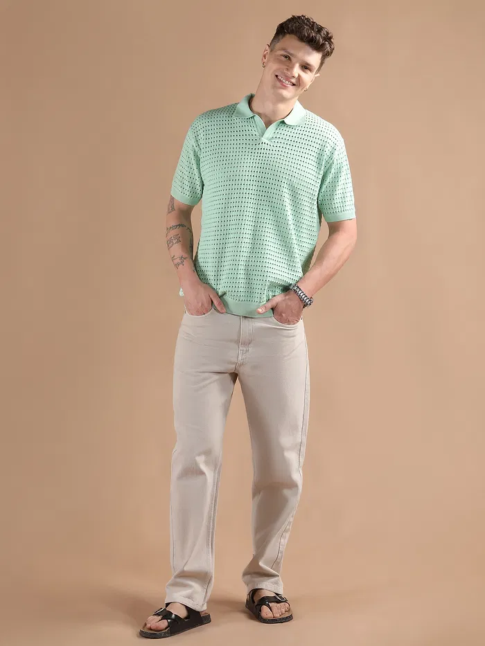 Mist Green Flat Knit Men?s Polo T-Shirt