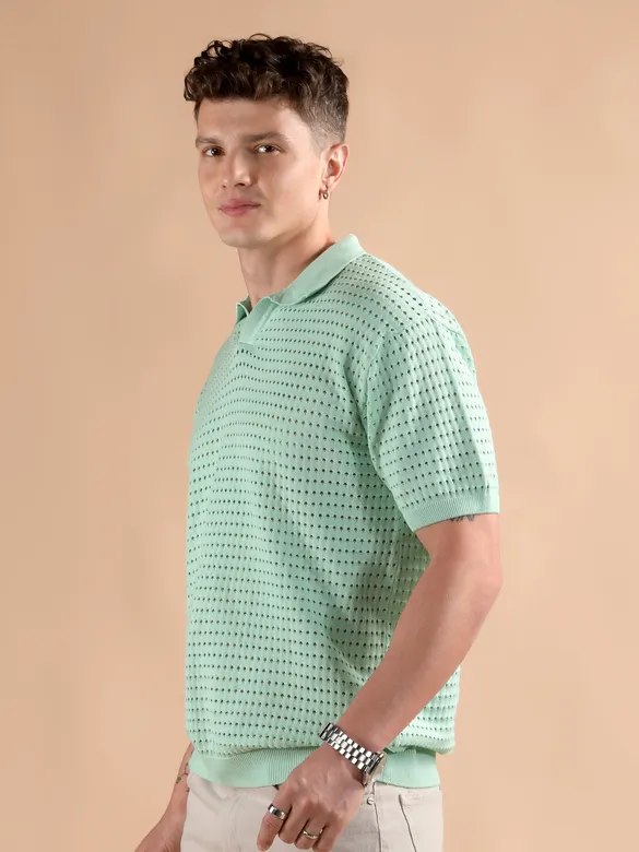 Mist Green Flat Knit Men?s Polo T-Shirt