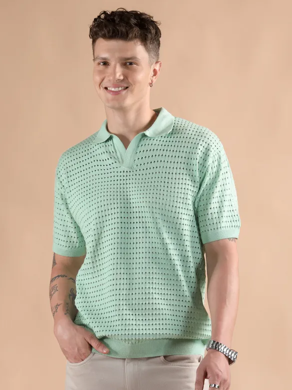 Mist Green Flat Knit Men?s Polo T-Shirt