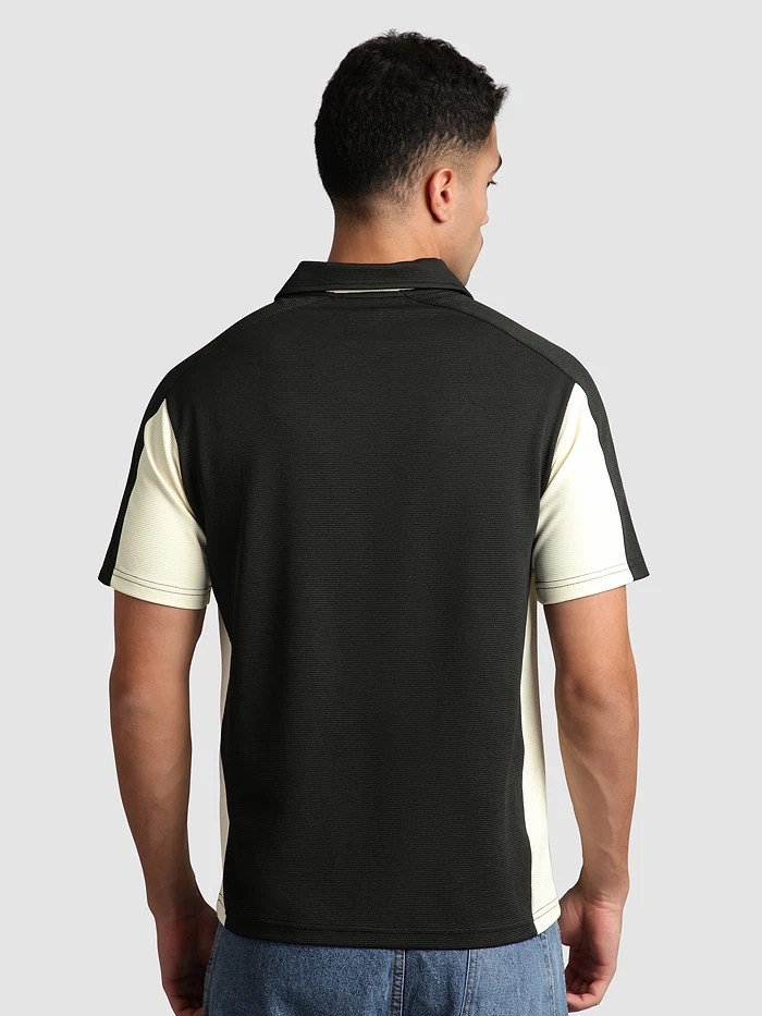 Black Sporty Color Block V-Neck Polo T-Shirt