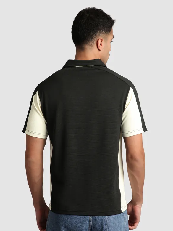 Black Sporty Color Block V-Neck Polo T-Shirt