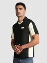 Black Sporty Color Block V-Neck Polo T-Shirt