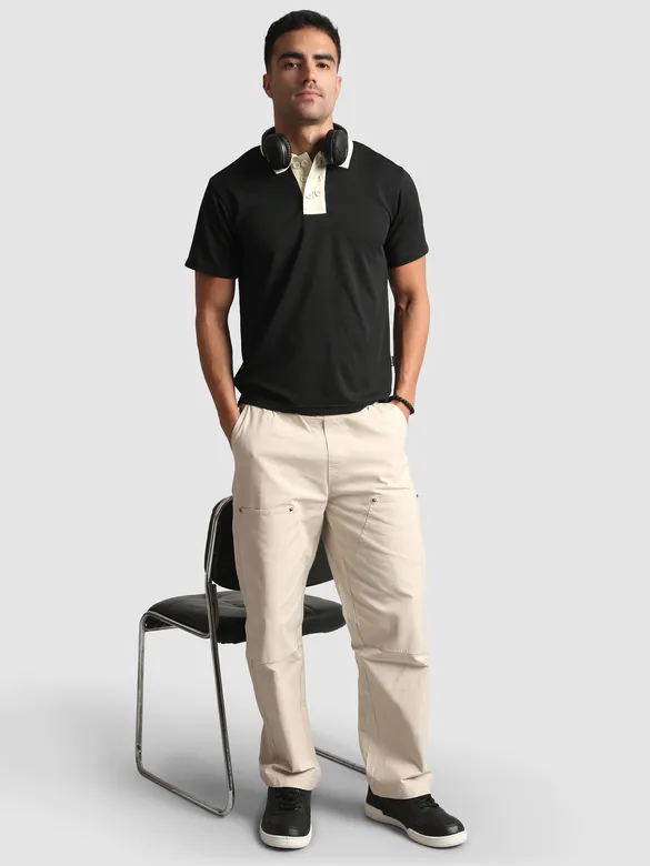 Black Sporty Double Buttoned Polo T-Shirt