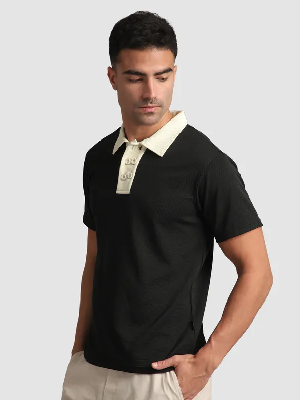 Black Sporty Double Buttoned Polo T-Shirt