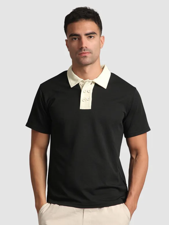 Black Sporty Double Buttoned Polo T-Shirt