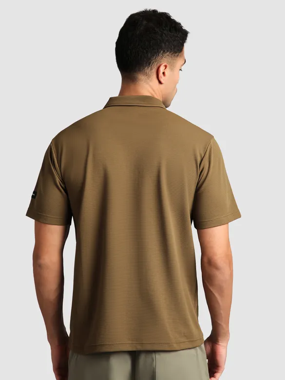 Brown Sporty Zipper Polo T-Shirt