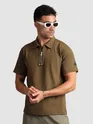 Brown Sporty Zipper Polo T-Shirt