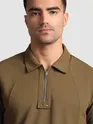 Brown Sporty Zipper Polo T-Shirt