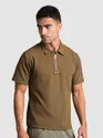 Brown Sporty Zipper Polo T-Shirt