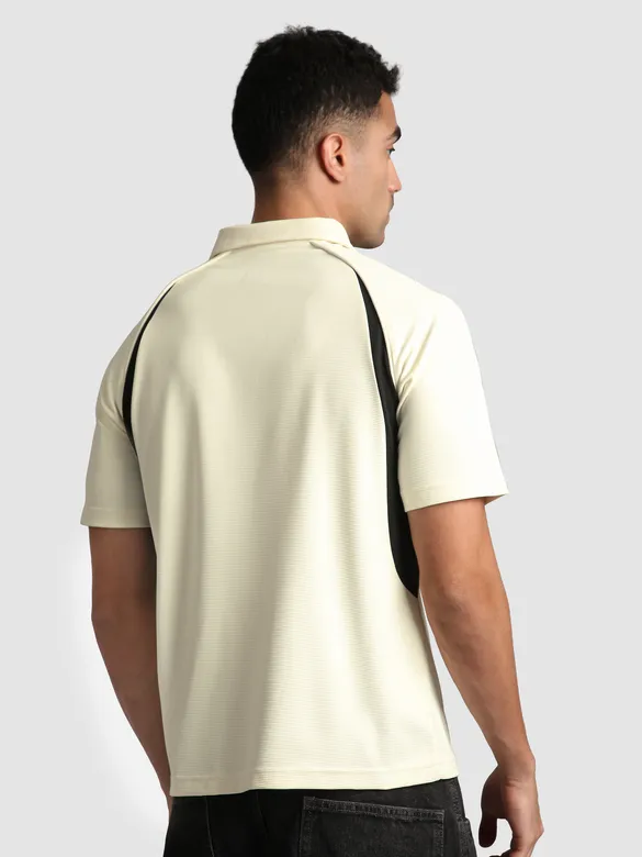Cream Raglan Sleeve Zipper Polo T-Shirt