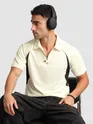 Cream Raglan Sleeve Zipper Polo T-Shirt