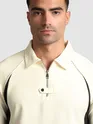 Cream Raglan Sleeve Zipper Polo T-Shirt