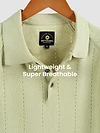 Pale Green Line Textured Flat Knit Polo T-Shirt