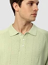 Pale Green Line Textured Flat Knit Polo T-Shirt