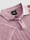 Pastel Pink Wave Textured Flat Knit Polo T-Shirt