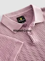 Pastel Pink Wave Textured Flat Knit Polo T-Shirt