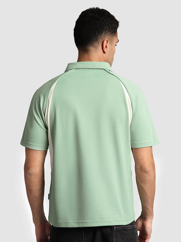 Sage Green Raglan Sleeve Zipper Polo T-Shirt