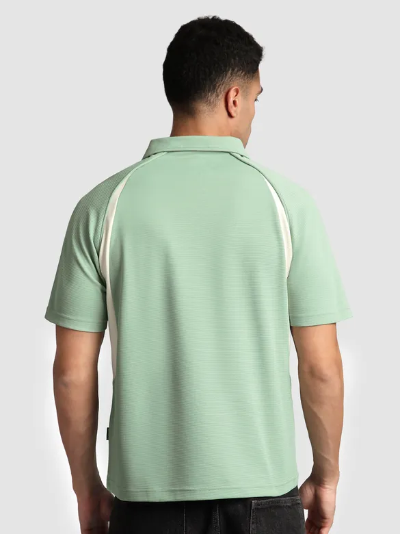 Sage Green Raglan Sleeve Zipper Polo T-Shirt