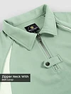 Sage Green Raglan Sleeve Zipper Polo T-Shirt