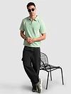 Sage Green Raglan Sleeve Zipper Polo T-Shirt