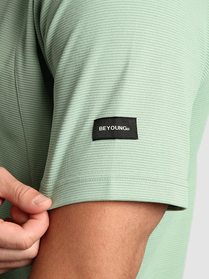Sage Green Sporty Zipper Polo T-Shirt
