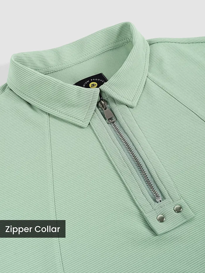 Sage Green Sporty Zipper Polo T-Shirt