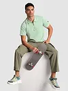 Sage Green Sporty Zipper Polo T-Shirt
