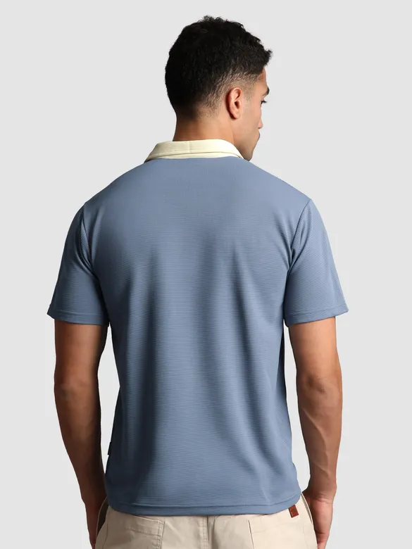 Stone Blue Sporty Double Buttoned Polo T-Shirt