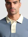 Stone Blue Sporty Double Buttoned Polo T-Shirt