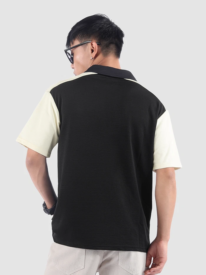 Black Zipper Color Block Polo T-Shirt