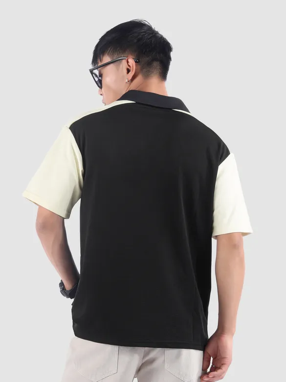 Black Zipper Color Block Polo T-Shirt