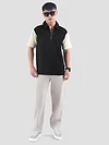 Black Zipper Color Block Polo T-Shirt