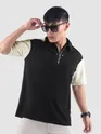 Black Zipper Color Block Polo T-Shirt