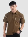 Brown Piping Textured Polo T-Shirt