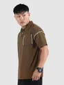 Brown Piping Textured Polo T-Shirt