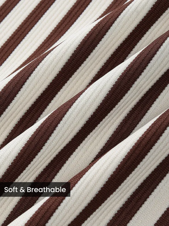 Brown Solid Collar Stripe Polo T-Shirt