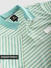 Mint Blue Solid Collar Stripe Polo T-Shirt