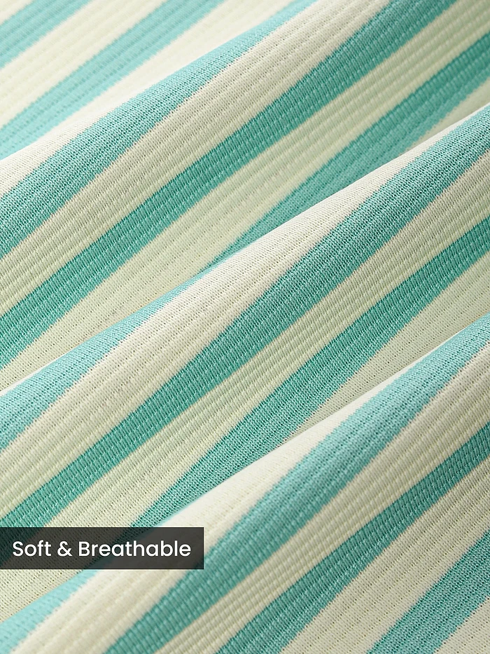 Mint Blue Solid Collar Stripe Polo T-Shirt