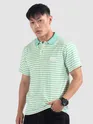 Mint Blue Solid Collar Stripe Polo T-Shirt