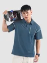 Navy Piping Textured Polo T-Shirt